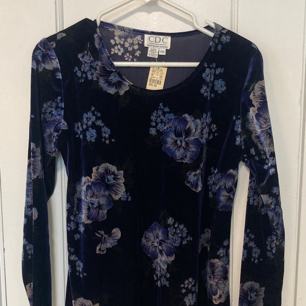 CDC Women's Blue Floral Velvet Dress